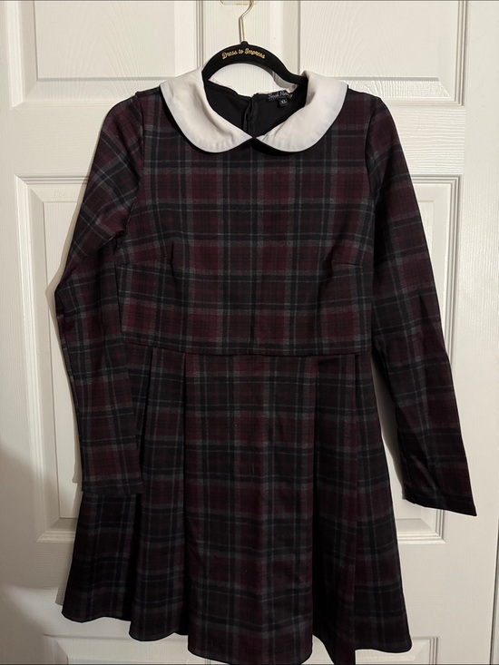 Smak Parlour Dresses & Skirts - Plaid Peter Pan Collar Dress - Burgundy & Black